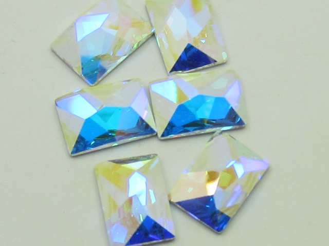 6 Pcs 14x10mm RECTANGLE CRYSTAL AB FLATBACK European Rhinestones